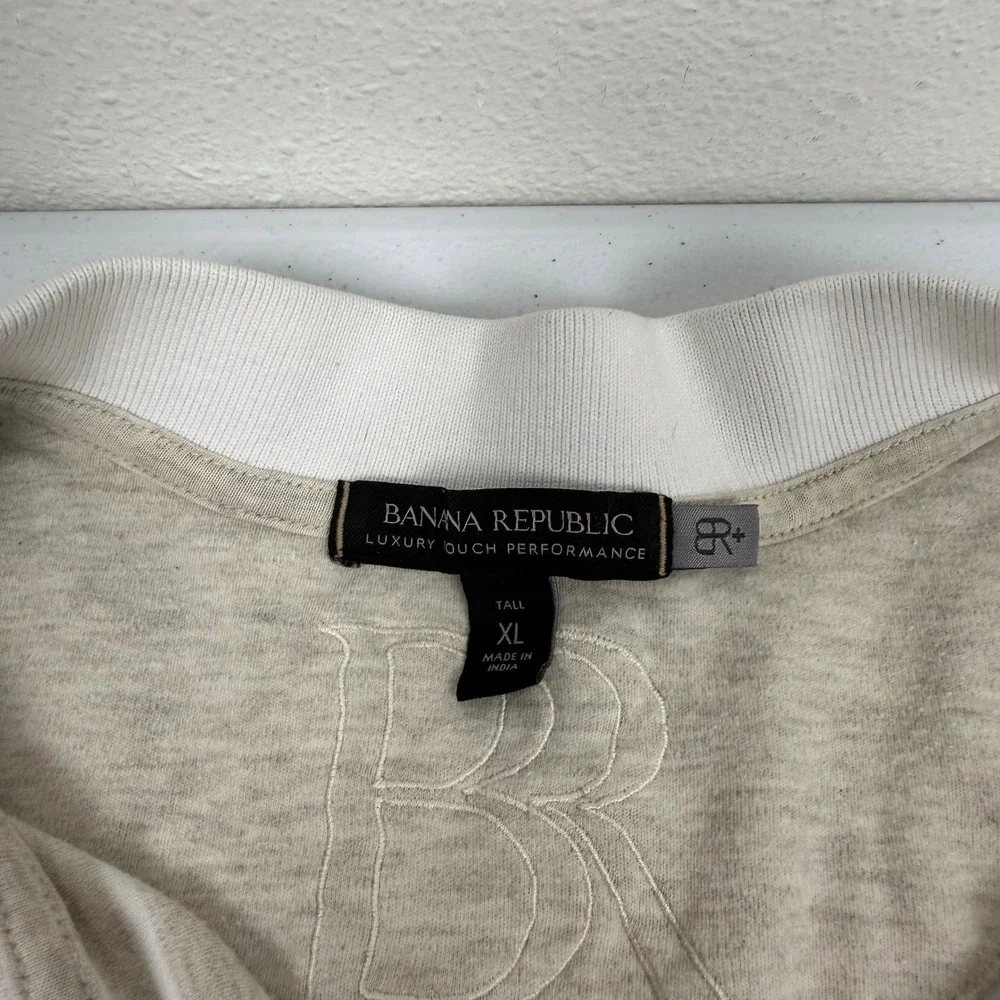Banana Republic Luxury Touch Performance Polo Shirt Mens XL Tall Tan Striped‎
